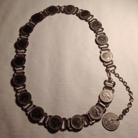 Coin belt silver tone 18 English coins 30\